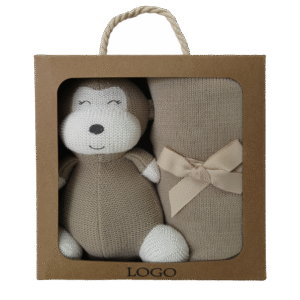 SET BEBE MUÑECO Y MANTA MONITO
