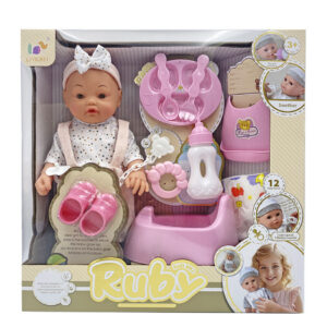 MUÑECO BEBE ROSA 35CM CON 12 SONIDOS Y ACCESORIOS